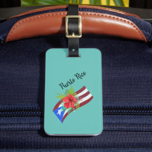 Etiqueta De Bagagem Bandeira de Porto Rico com flor de maga boricua