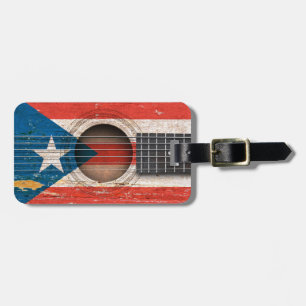 Etiqueta De Bagagem Bandeira de Puerto Rico na guitarra acústica velha