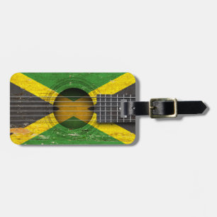 Etiqueta De Bagagem Bandeira jamaicana na guitarra acústica velha