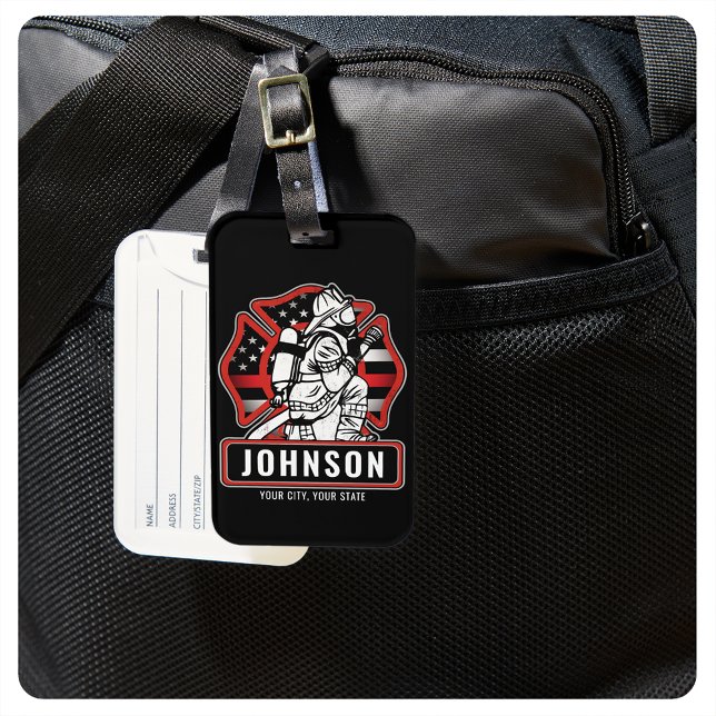 Etiqueta De Bagagem Bandeira Patriótica do Bombeiro Personalizado (Criador carregado)