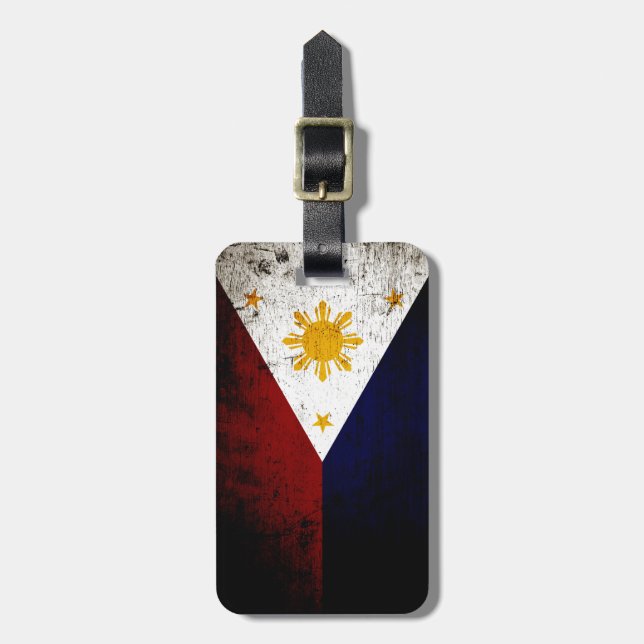 Etiqueta De Bagagem Bandeira preta de Filipinas do Grunge (Frente Vertical)