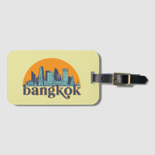 Etiqueta De Bagagem Bangkok Tailândia Retro City Skyline Cityscape Art