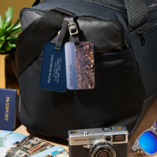 Etiqueta De Bagagem Barcelona Catalonia Sunset Espanha de linha do hor