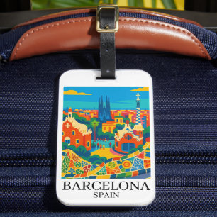 Etiqueta De Bagagem Barcelona Colorida Espanha Viagem Sagrada Família