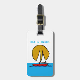 Etiqueta De Bagagem Barco a vela ao Sol Fundo Branco e Azul
