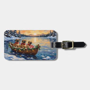Etiqueta De Bagagem Barco de Natal do Pequinês Férias