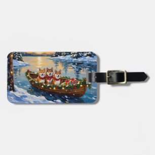Etiqueta De Bagagem Barco de Natal do Shiba Inu Férias