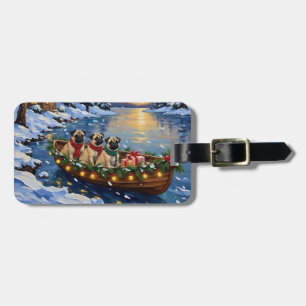 Etiqueta De Bagagem Barco de Natal Pug Férias