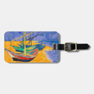 Etiqueta De Bagagem Barcos de Van Gogh Impressionismo Praia