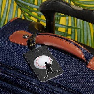 Etiqueta De Bagagem Baseball - Ball and Player silhouette Name Address