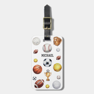 Etiqueta De Bagagem baseball de tênis de futebol com temas de esporte
