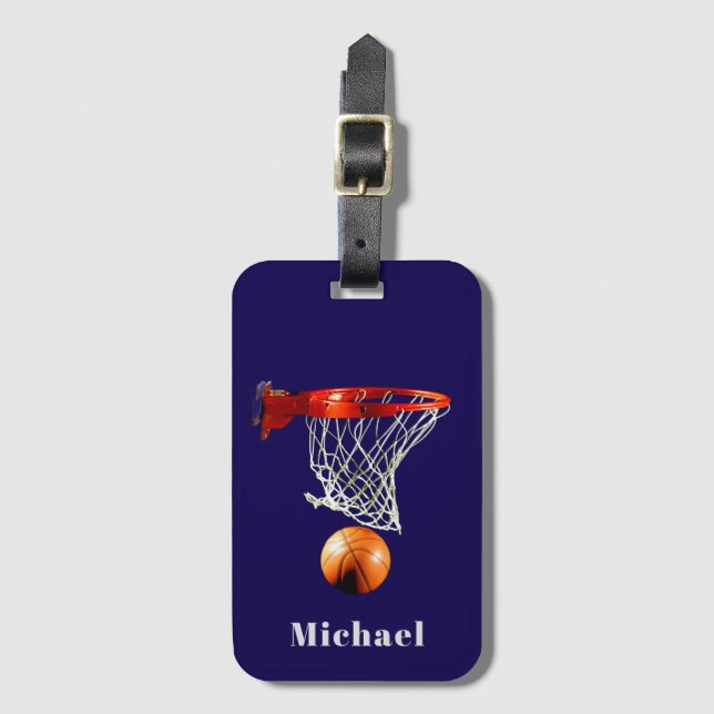 Etiqueta De Bagagem Basketball Replace with Your Name (Frente Vertical)