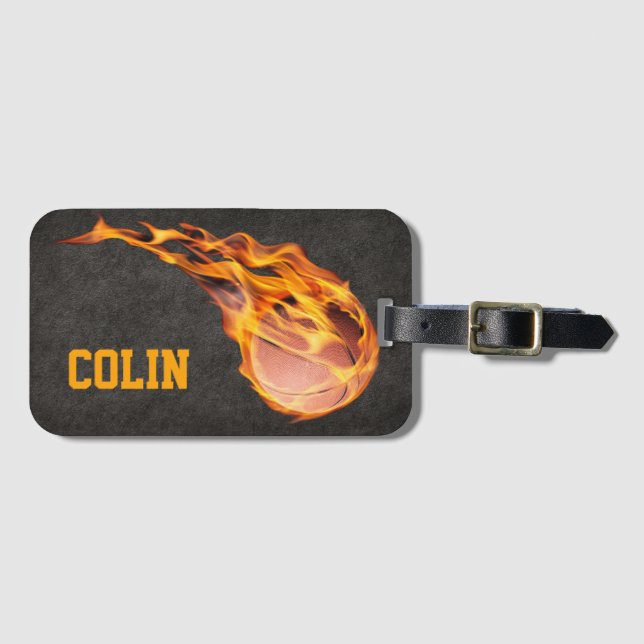 Etiqueta De Bagagem Basquete de Fiery Personalizado (Frente Horizontal)