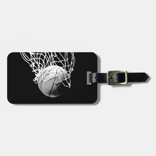 Etiqueta De Bagagem Basquete preto e branco (Frente Horizontal)