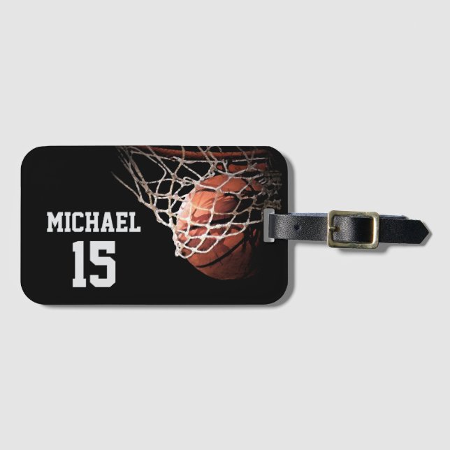 Etiqueta De Bagagem Basquetebol Seu Nome (Frente Horizontal)