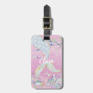 Etiqueta De Bagagem Bateria De Sereia Com Glitter Whimsical Sob O Mar