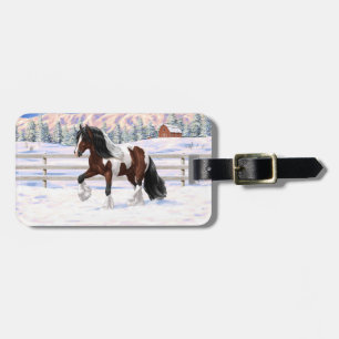 Etiqueta De Bagagem Bay Pinto Gypsy Vanner Draft Horse Na Neve