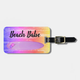 Etiqueta De Bagagem "Beach Babe", design de prancha de hibisco