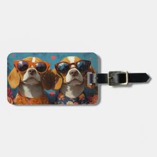 Etiqueta De Bagagem Beagle Com Rosas Do Coração Dia dos Namorados