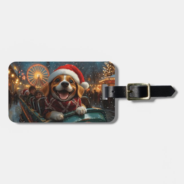Etiqueta De Bagagem Beagle Dog Roller Porta copos Natal (Frente Horizontal)