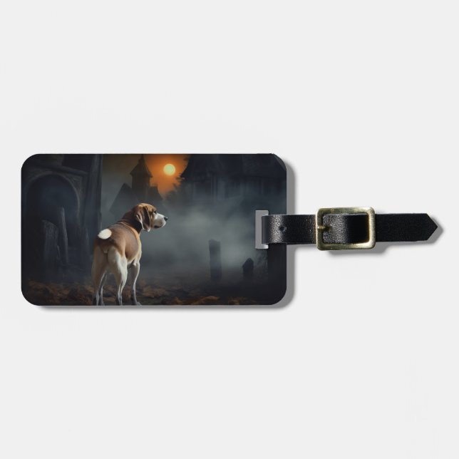 Etiqueta De Bagagem Beagle Halloween Assustador (Frente Horizontal)
