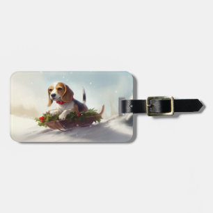 Etiqueta De Bagagem Beagle Natal neve inverno