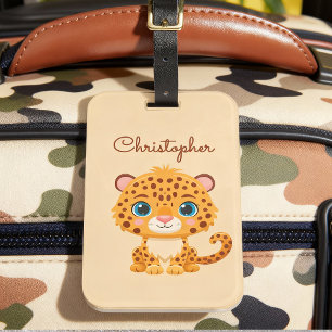 Etiqueta De Bagagem Bebê Leopardo Fofo Animais de Safari Crianças