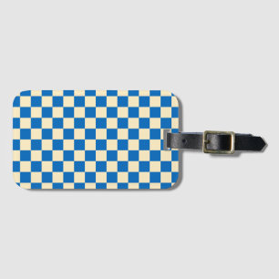 Etiqueta De Bagagem bege + Blue Check Checkered Checkerboard Padrão