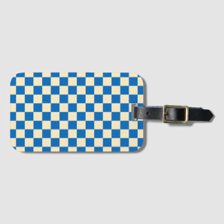 Etiqueta De Bagagem bege + Blue Check Checkered Checkerboard Padrão
