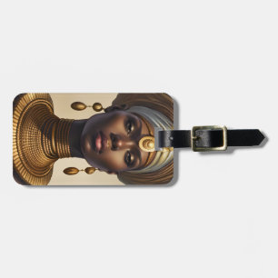 Etiqueta De Bagagem Bela Deusa Africana com chapéu tecido enrolado