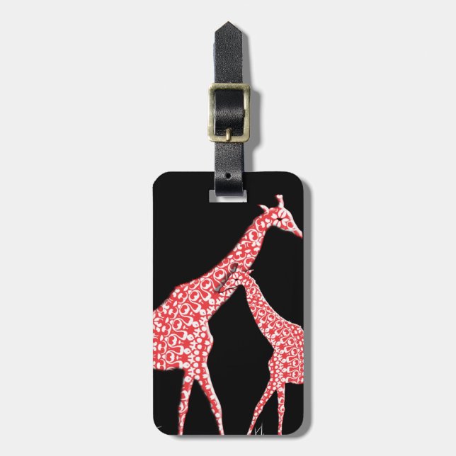 Etiqueta De Bagagem Bela Mãe Bebê Padrão Whimsical Giraffe Laranja (Frente Vertical)