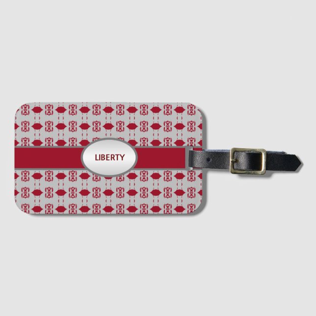 Etiqueta De Bagagem Bela Prata e Borgonha (Frente Horizontal)