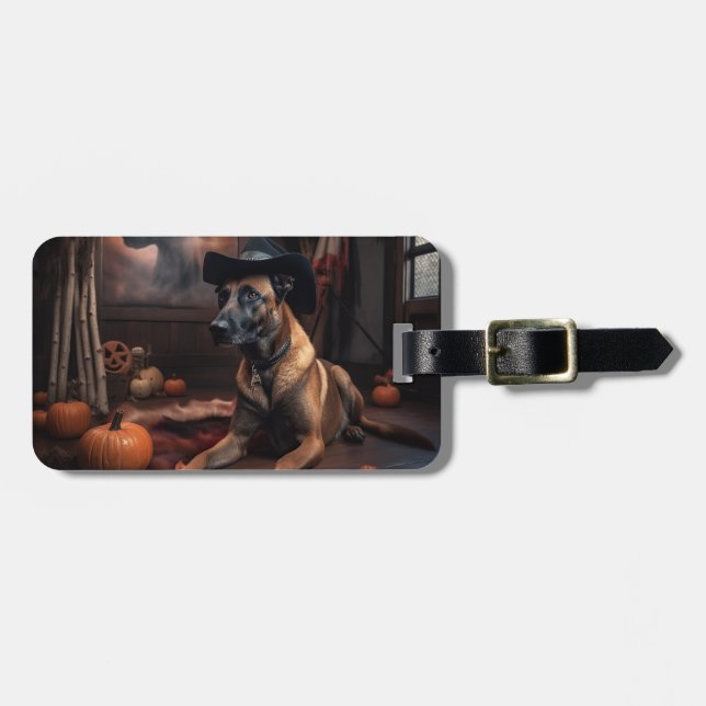 Etiqueta De Bagagem Belga Malinois Pumpkins Halloween Scary (Frente Horizontal)