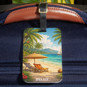 Etiqueta De Bagagem Belize Caribenho Tropical Viagem Vintage
