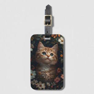 Etiqueta De Bagagem Belo Orange Kitten com flores selvagens
