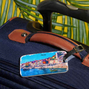 Etiqueta De Bagagem Belo Porto Portugal Panorama Ver Aquarela