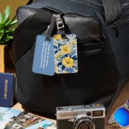Etiqueta De Bagagem Belos Flores Amarelo e Azul