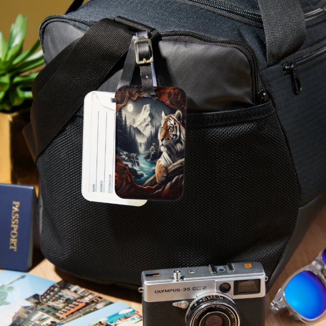 Etiqueta De Bagagem Bengal Tiger Moonlit Mountain (Frente e Verso)