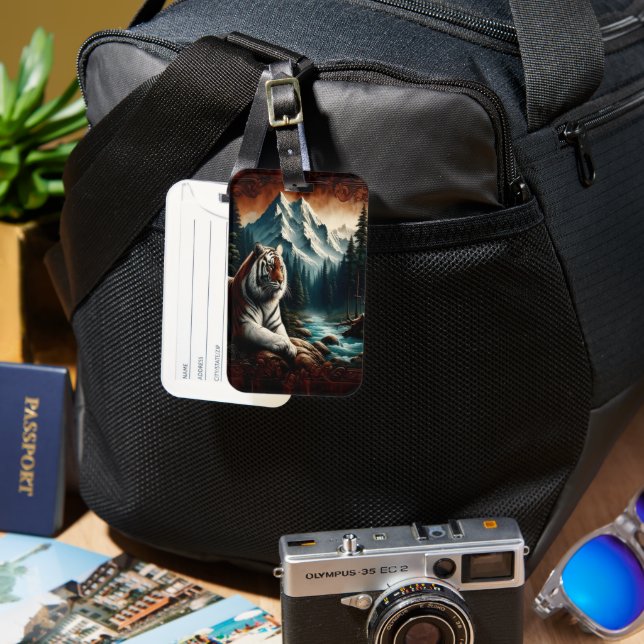 Etiqueta De Bagagem Bengal Tiger Watts Mountain Stream (Frente e Verso)