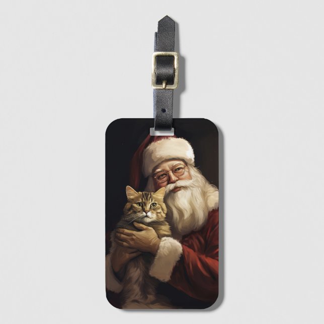 Etiqueta De Bagagem Bengala Cat com Papai Noel Natal Festivo (Frente Vertical)