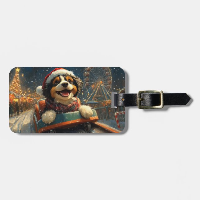 Etiqueta De Bagagem Bernedoodle Dog Roller Porta copos Natal (Frente Horizontal)