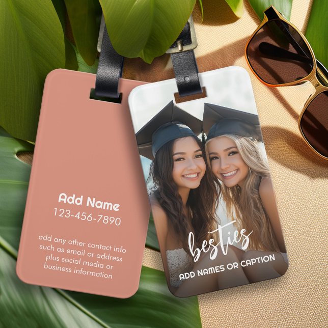 Etiqueta De Bagagem Besties com Fotografia e Texto Personalizado - Scr (Custom Luggage Tag - Personalized Bag Tag)