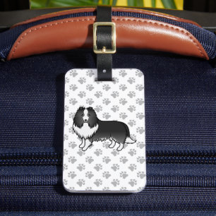 Etiqueta De Bagagem Bi-Black Shetland Sheepdog Cartoon Dog & Text