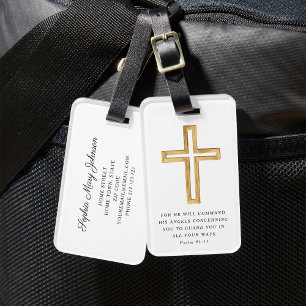 Etiqueta De Bagagem Bíblia Salmo 91:11 Cruz Religiosa Viagem Abençoada