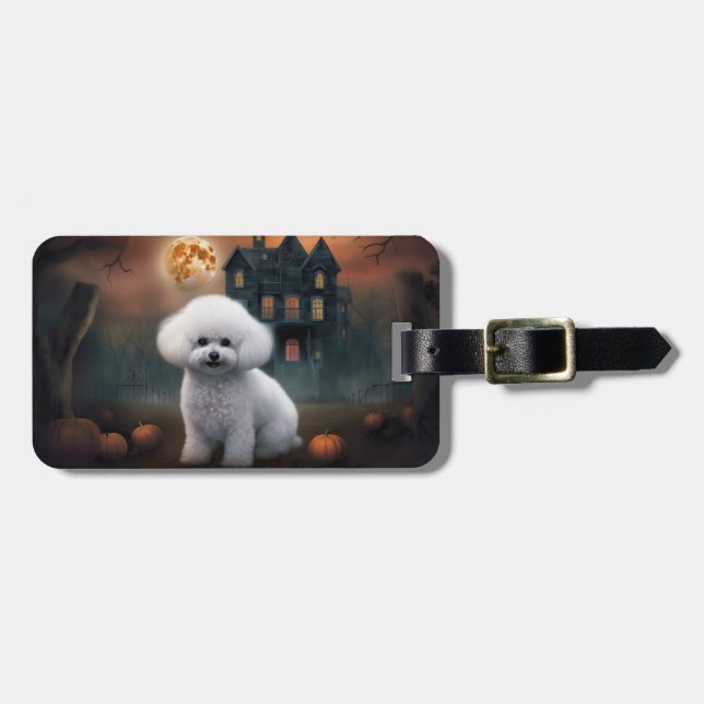 Etiqueta De Bagagem Bichon Frise Halloween Scary (Frente Horizontal)