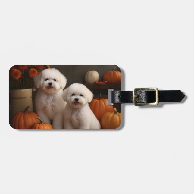 Etiqueta De Bagagem Bichon Frise Puppy Autumn Delight Pumpkin (Frente Horizontal)