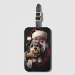 Etiqueta De Bagagem Biewer Terrier com Papai Noel Natal Festivo
