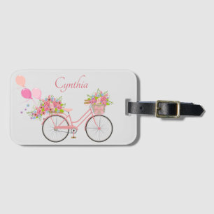 Etiqueta De Bagagem Bike Floral Rosa Quimológica Personalizada