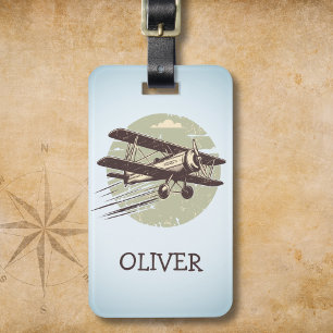 Etiqueta De Bagagem Biplano Vintage Personalizado
