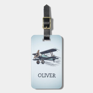 Etiqueta De Bagagem Biplano Vintage Personalizado